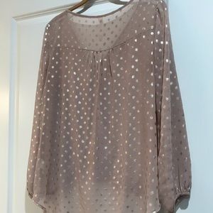 Blush/taupe top with gold dots. Sheer. Super cute!